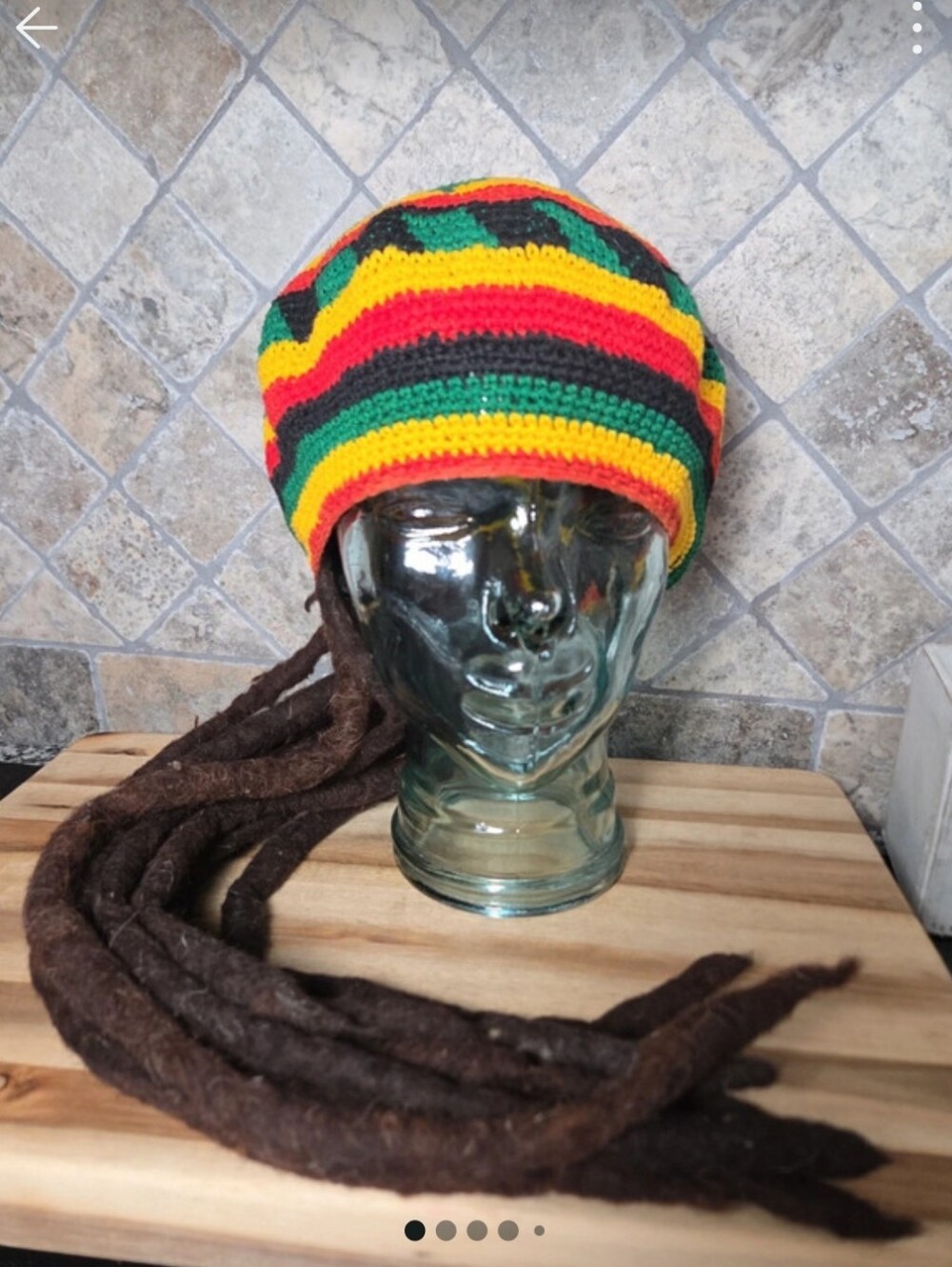 Crochet Rasta Beanie with Attached Brown Dreads